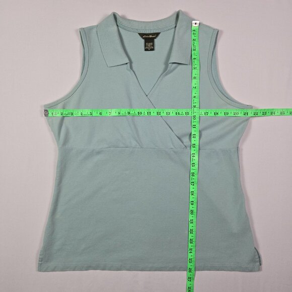 Eddie Bauer Blue Sleeveless Wrap Collar Top XL Cotton Spandex‎ Tank Blouse - Picture 11 of 13